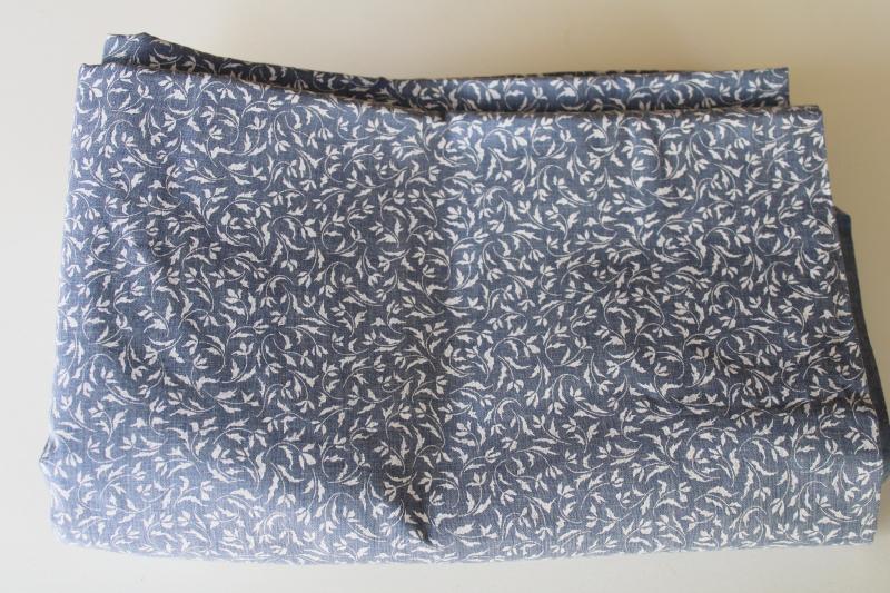 photo of vintage Wamsutta print cotton fabric, blue chambray w/ tiny leaves in white #2