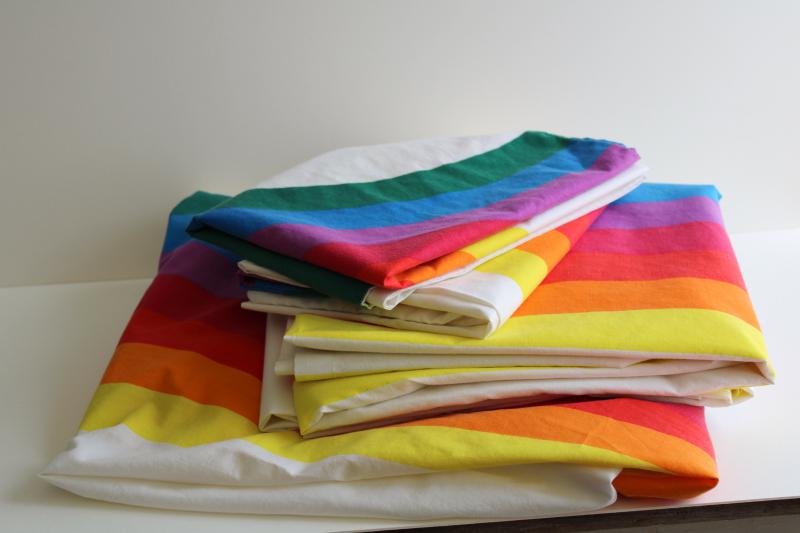 photo of vintage Wamsutta rainbow cotton/poly double bed sheets & pillowcases, retro pride #1