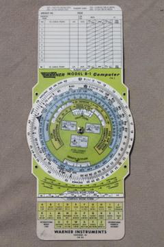 catalog photo of vintage Warner B-1 slide graphic computer, 50s airplane pilot's slide rule for flying calculations