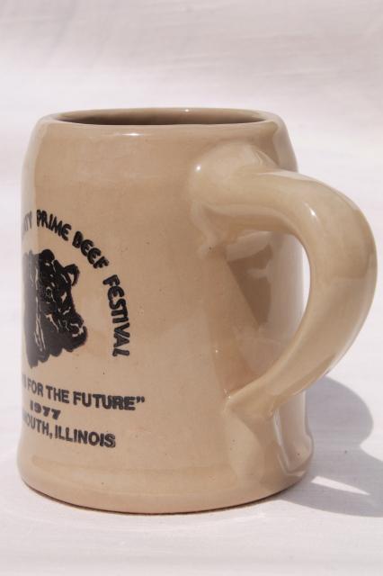 photo of vintage Warren County Monmouth pottery stoneware beer stein mug, 70s Beef Festival w/ Angus #2