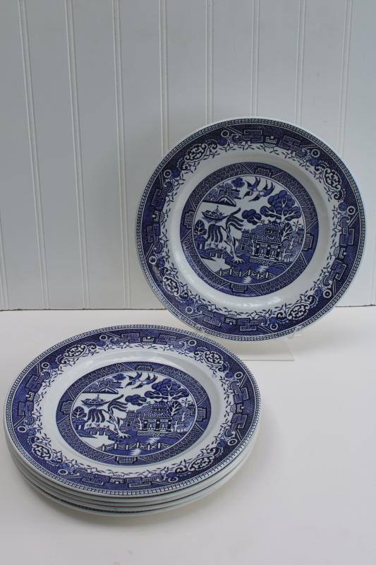 photo of vintage Washington Staffordshire china blue willow pattern dinner plates #1