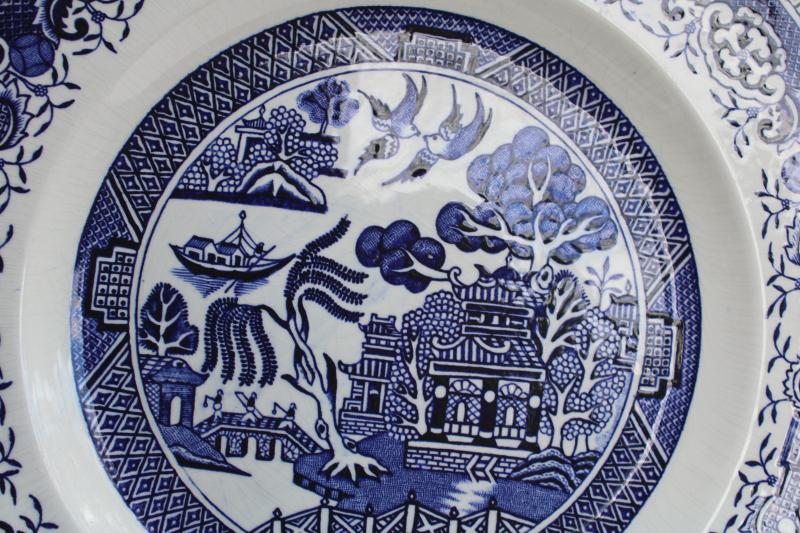 photo of vintage Washington Staffordshire china blue willow pattern dinner plates #4