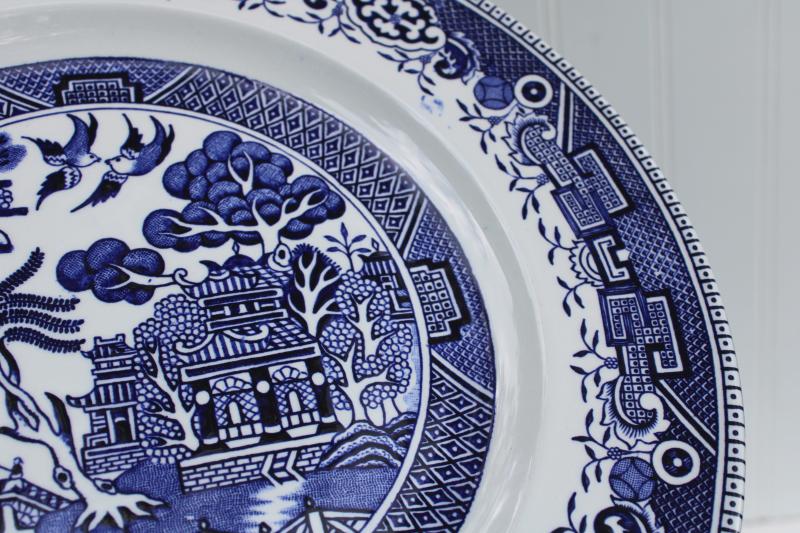 photo of vintage Washington Staffordshire china blue willow pattern dinner plates #9