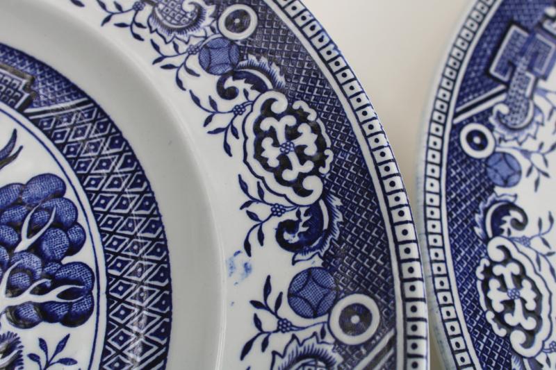 photo of vintage Washington Staffordshire china blue willow pattern dinner plates #10