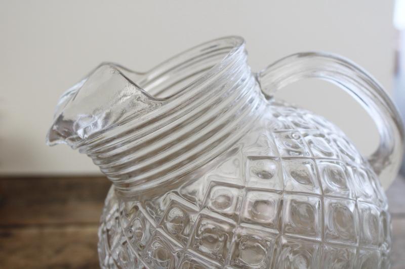 photo of vintage Waterford waffle diamond pattern clear glass pitcher, tilt ball shape #2