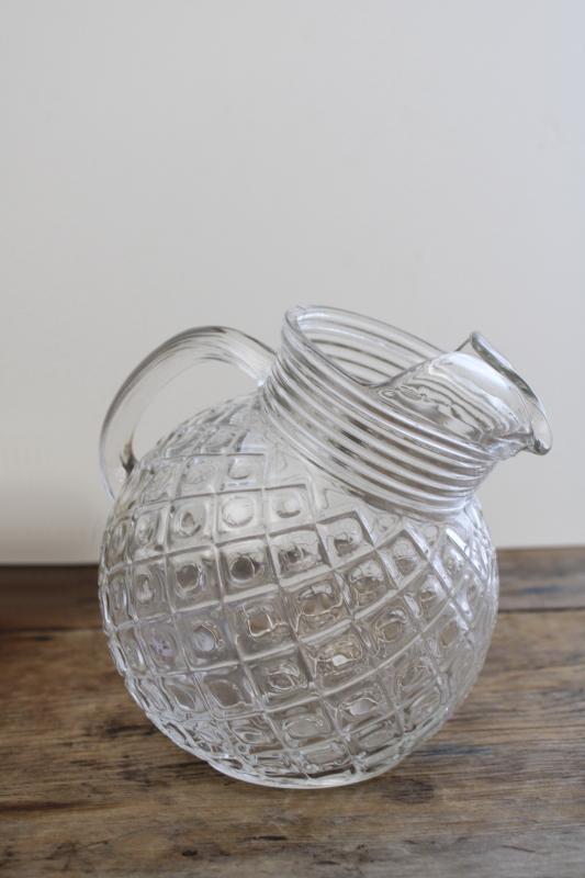 photo of vintage Waterford waffle diamond pattern clear glass pitcher, tilt ball shape #4