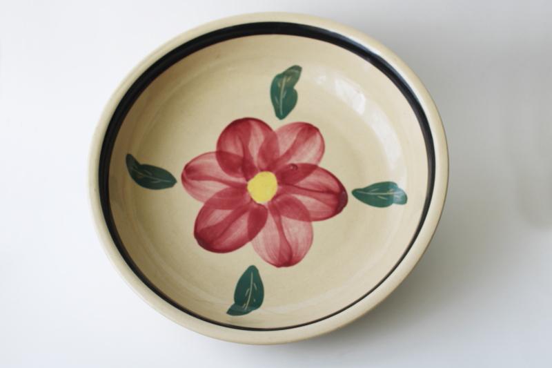 photo of vintage Watt Oven Ware pottery, big spaghetti bowl Rio Rose red pansy flower #1