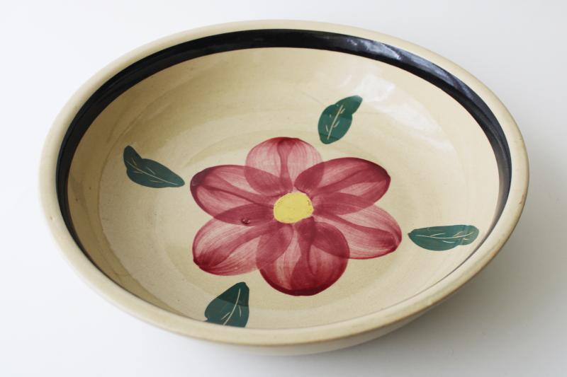 photo of vintage Watt Oven Ware pottery, big spaghetti bowl Rio Rose red pansy flower #8