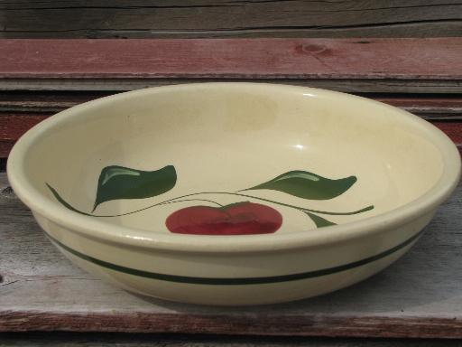 photo of vintage Watts painted red apple pottery, big spaghetti or salad bowl #1