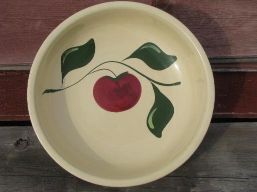 photo of vintage Watts painted red apple pottery, big spaghetti or salad bowl #2