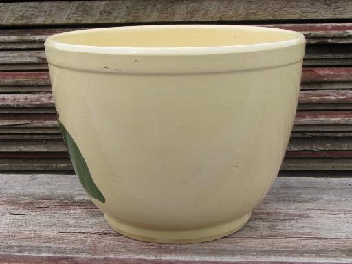 photo of vintage Watts pottery, hand painted big red apple kitchen mixing bowl #2