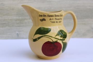 catalog photo of vintage Watts ware pottery red apple pitcher Madison Wisconsin advertising Dane Co Farmco Art Femrite 