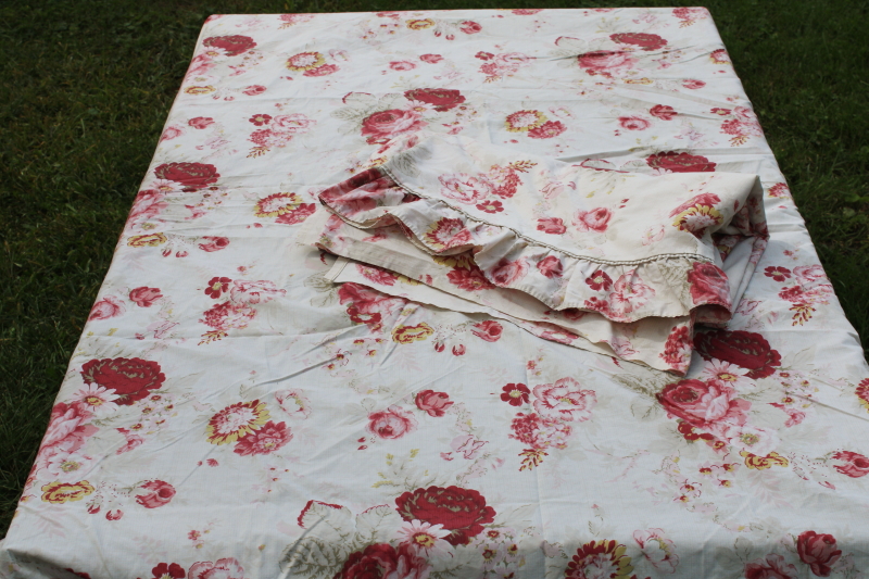 photo of vintage Waverly Garden Room Norfolk Rose floral print fitted & flat sheet, full size double bed set  #1
