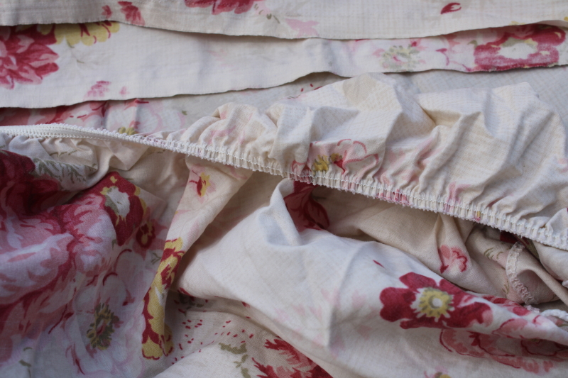 photo of vintage Waverly Garden Room Norfolk Rose floral print fitted & flat sheet, full size double bed set #5