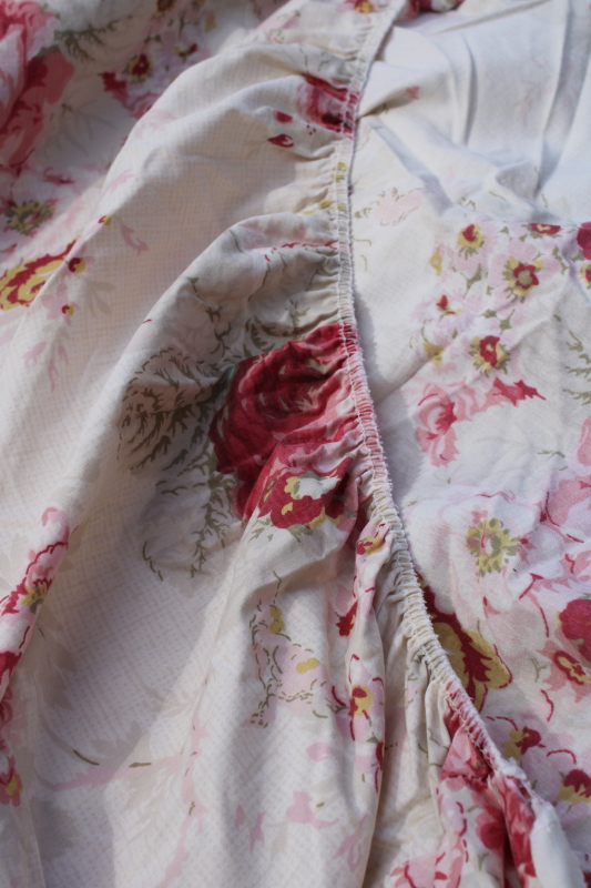 photo of vintage Waverly Garden Room Norfolk Rose floral print fitted & flat sheet, full size double bed set #6