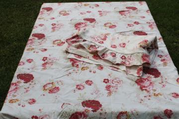 vintage Waverly Garden Room Norfolk Rose floral print fitted & flat sheet, full size double bed set 