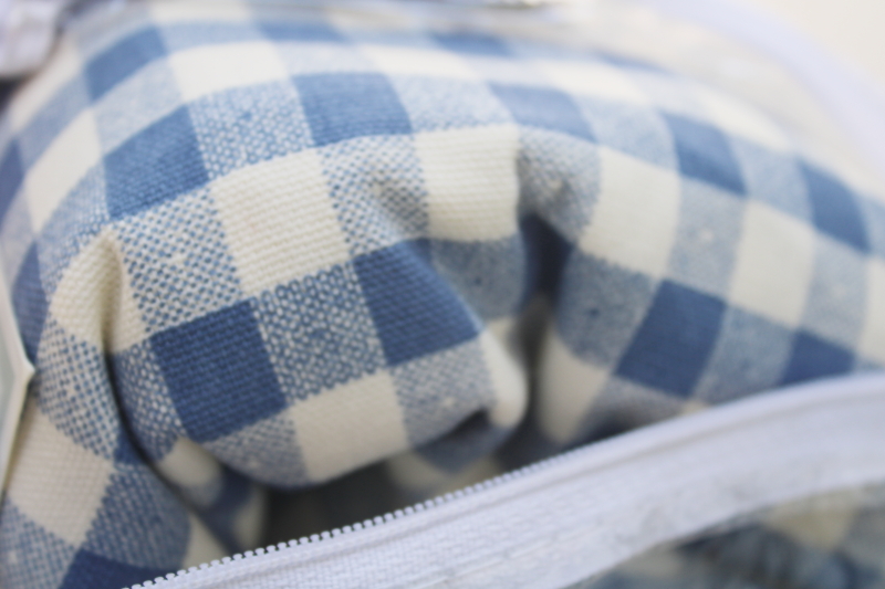 photo of vintage Waverly Garden Room sealed slipcover sofa size, navy blue gingham checked cotton #4