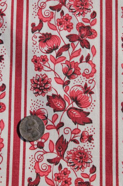 photo of vintage Waverly Meissen stripe, antique floral print cotton fabric, wine red & white #2