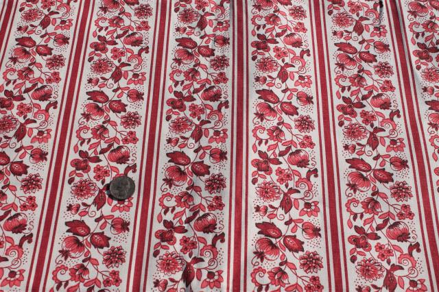 photo of vintage Waverly Meissen stripe, antique floral print cotton fabric, wine red & white #3