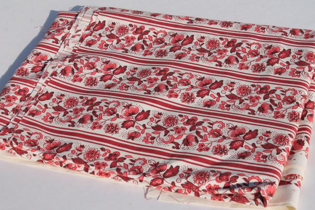 photo of vintage Waverly Meissen stripe, antique floral print cotton fabric, wine red & white #4