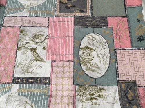 photo of vintage Waverly cotton barkcloth, Kyoto japanese print, pink & grey #1