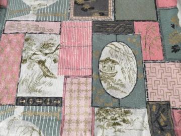 catalog photo of vintage Waverly cotton barkcloth, Kyoto japanese print, pink & grey