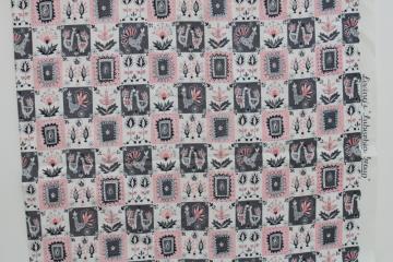 catalog photo of vintage Waverly print cotton fabric sample, pink & grey Chalet Swiss folk art style