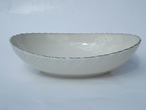 photo of vintage Weatherly Lenox china oval serving bowl, ivory w/ platinum trim #1