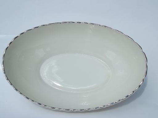 photo of vintage Weatherly Lenox china oval serving bowl, ivory w/ platinum trim #2