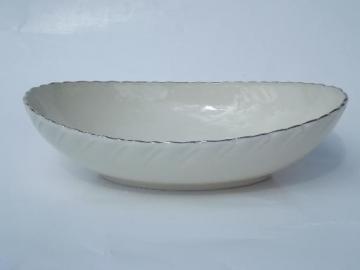 catalog photo of vintage Weatherly Lenox china oval serving bowl, ivory w/ platinum trim