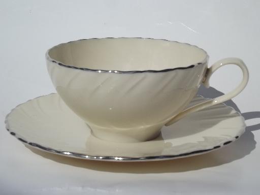 photo of vintage Weatherly Lenox platinum trim china, lot seven cups and saucers #2