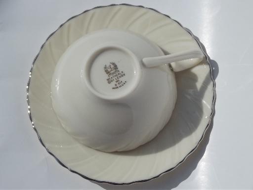 photo of vintage Weatherly Lenox platinum trim china, lot seven cups and saucers #4