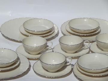 catalog photo of vintage Weatherly platinum trim Lenox china, perfect never used set for 4