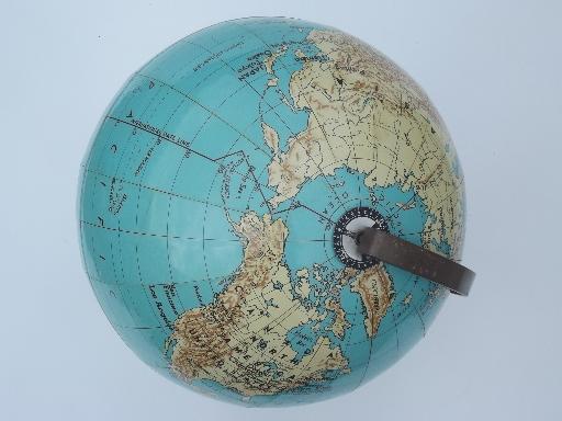 photo of vintage Weber Costello world globe w/ metal stand, 50s school classroom globe #6