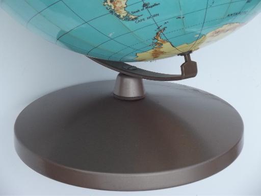 photo of vintage Weber Costello world globe w/ metal stand, 50s school classroom globe #12