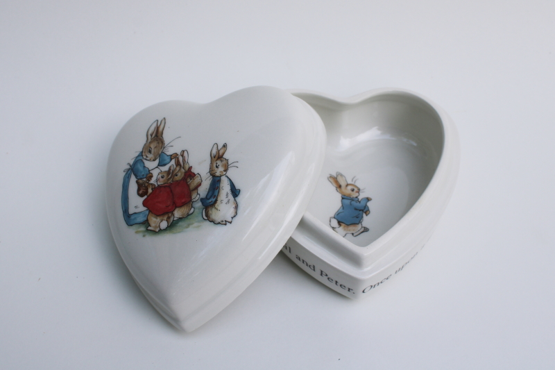 photo of vintage Wedgwood Beatrix Potter Peter Rabbit heart shaped china trinket box #1