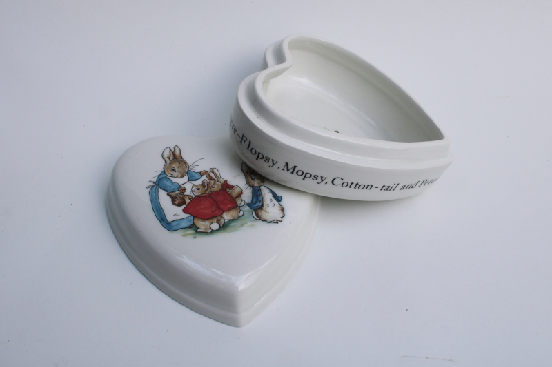 photo of vintage Wedgwood Beatrix Potter Peter Rabbit heart shaped china trinket box #3