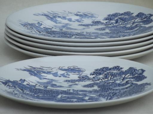 photo of vintage Wedgwood Countryside blue & white china dinner plates, set of 6 #2