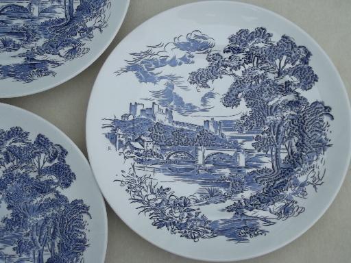 photo of vintage Wedgwood Countryside blue & white china dinner plates, set of 6 #3