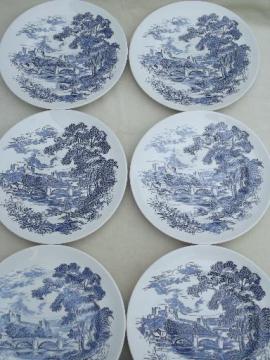 catalog photo of vintage Wedgwood Countryside blue & white china dinner plates, set of 6