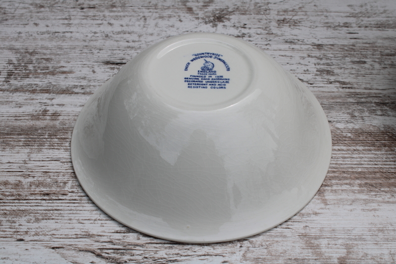 photo of vintage Wedgwood Countryside blue & white toile print serving dish, round vegetable bowl  #5