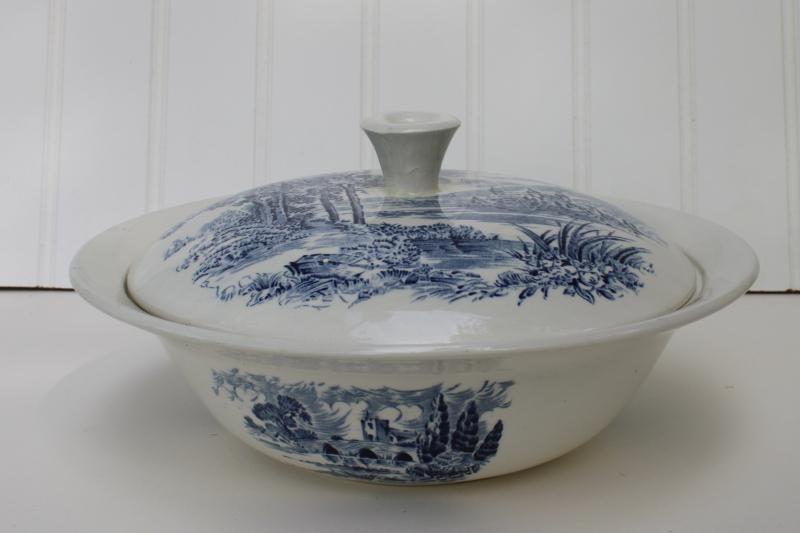 photo of vintage Wedgwood Countryside blue & white china covered bowl, serving dish w/ lid #1