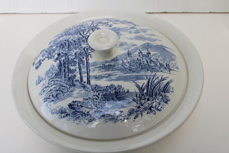 photo of vintage Wedgwood Countryside blue & white china covered bowl, serving dish w/ lid #4