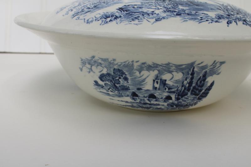 photo of vintage Wedgwood Countryside blue & white china covered bowl, serving dish w/ lid #5