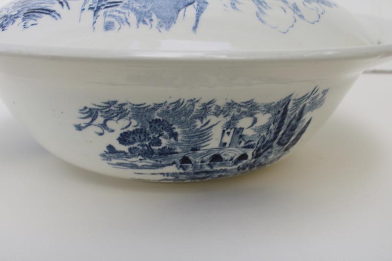 photo of vintage Wedgwood Countryside blue & white china covered bowl, serving dish w/ lid #6