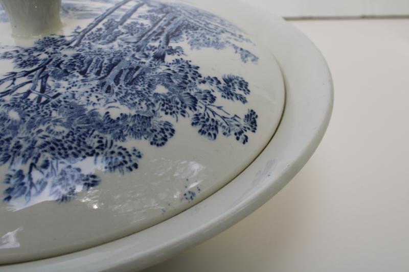 photo of vintage Wedgwood Countryside blue & white china covered bowl, serving dish w/ lid #7