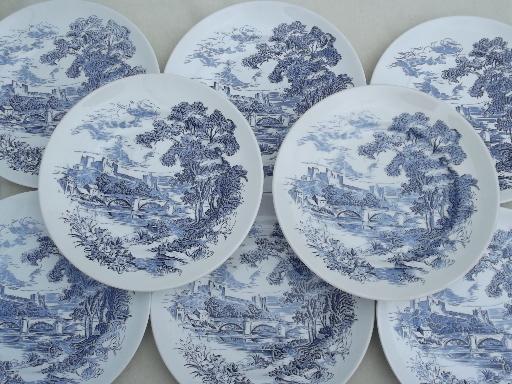 photo of vintage Wedgwood Countryside blue & white china dinner plates, set of 8 #1