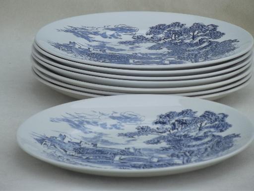 photo of vintage Wedgwood Countryside blue & white china dinner plates, set of 8 #2