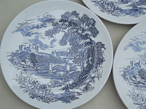 photo of vintage Wedgwood Countryside blue & white china dinner plates, set of 8 #3