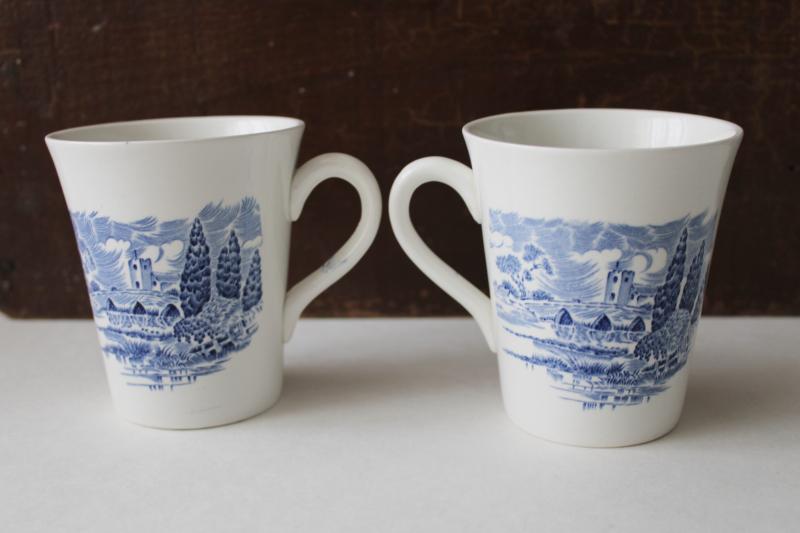 photo of vintage Wedgwood Countryside blue & white toile print coffee cups mugs #1